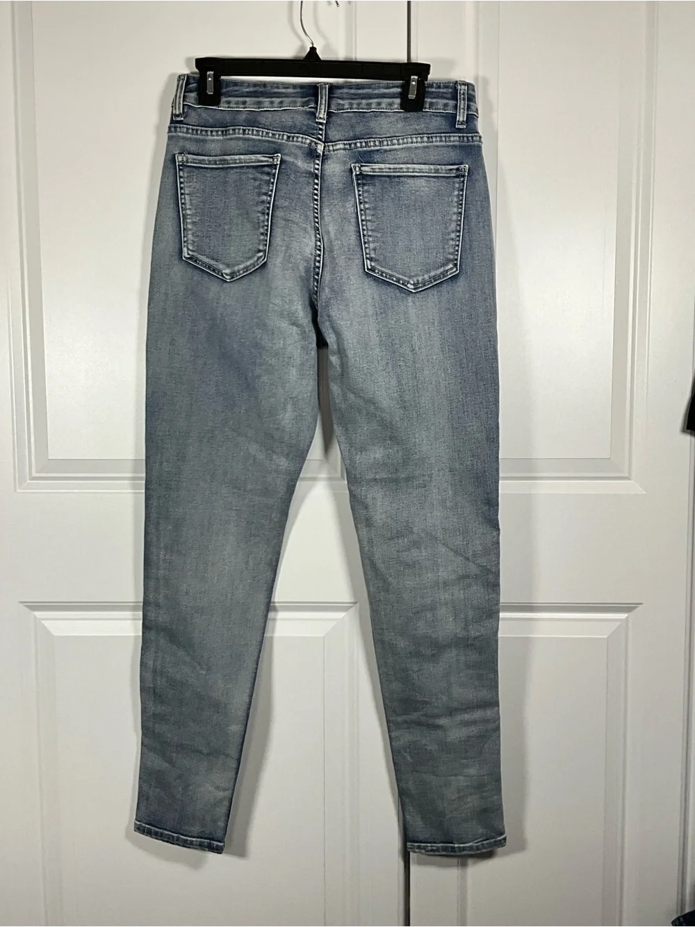Hayden Skinny Jeans Size L Blue w/ White Side Strap Snap Hem